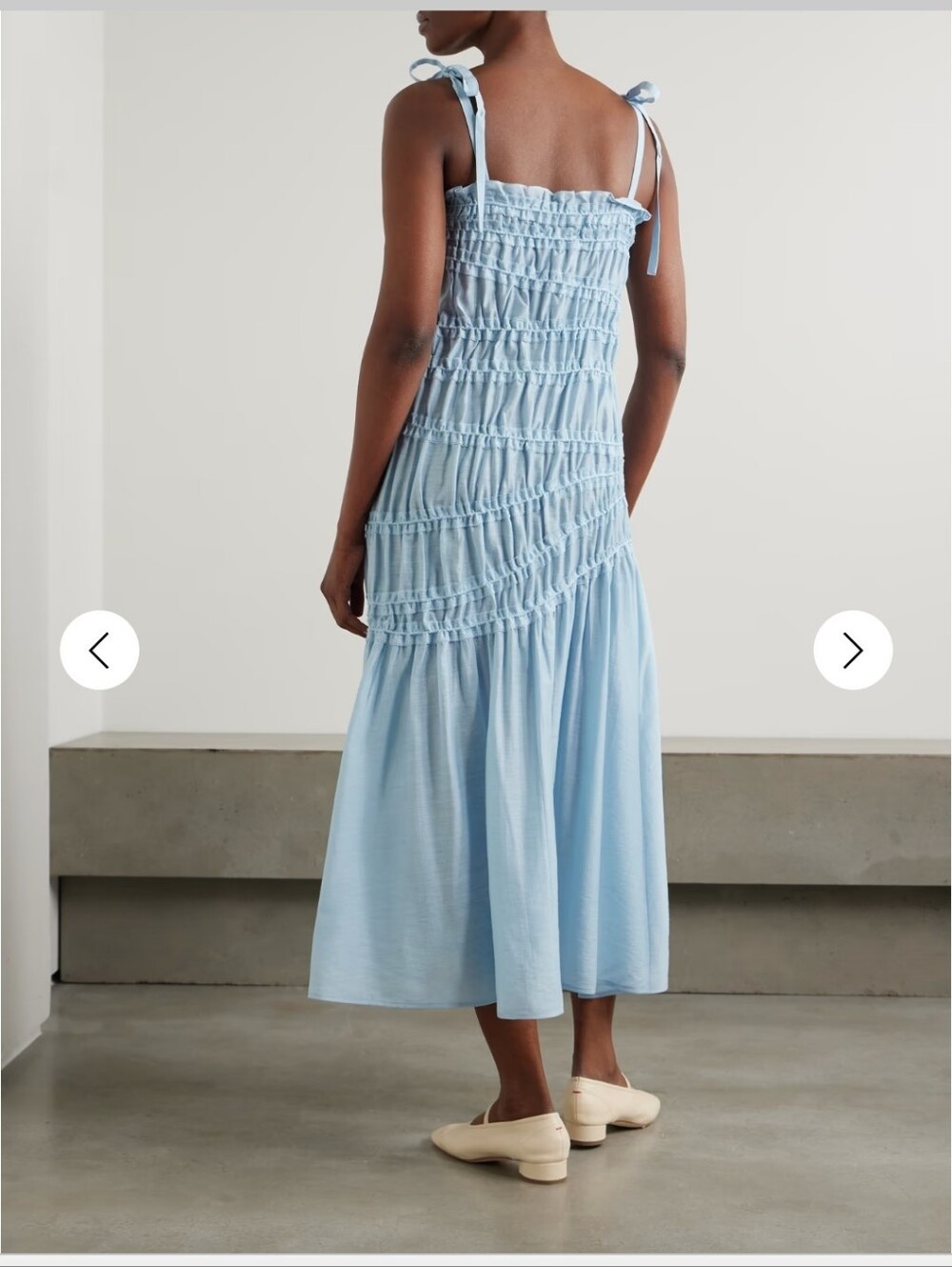Tory Burch Light Blue Smocked Tie-Shoulder Midi Dress - Picture 10 of 10